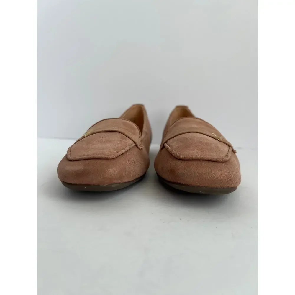 Vionic Hayes Tan Shimmer Suede Square Toe Orthotic Loafer Flats Size 6.5